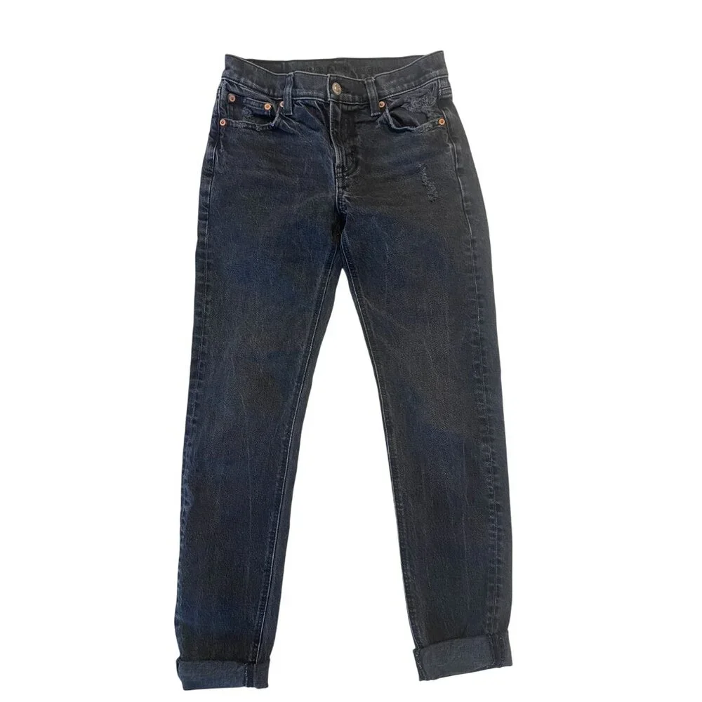 AE Next Level Low-Rise Distressed Jeans - Black Ripped Denim - 8